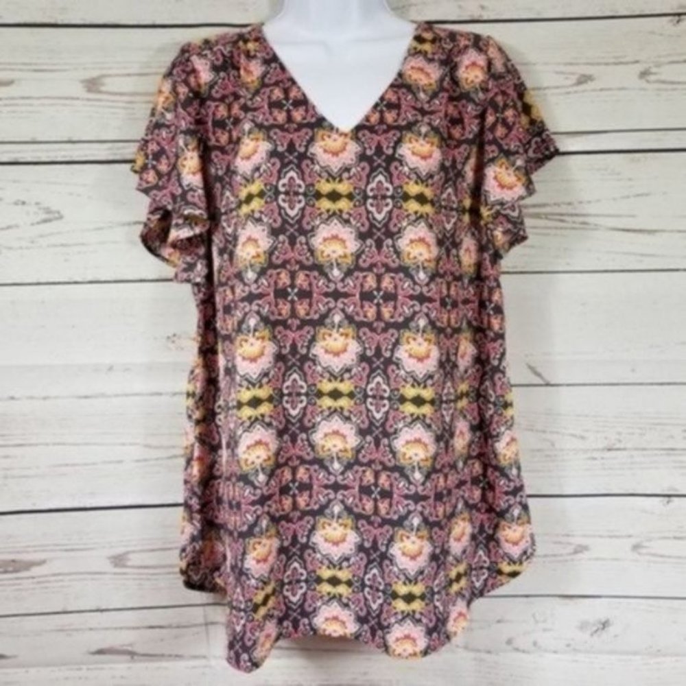 Loft Womens Short Sleeve Floral Maternity V-neck Shirt Blouse Flowy Size XS